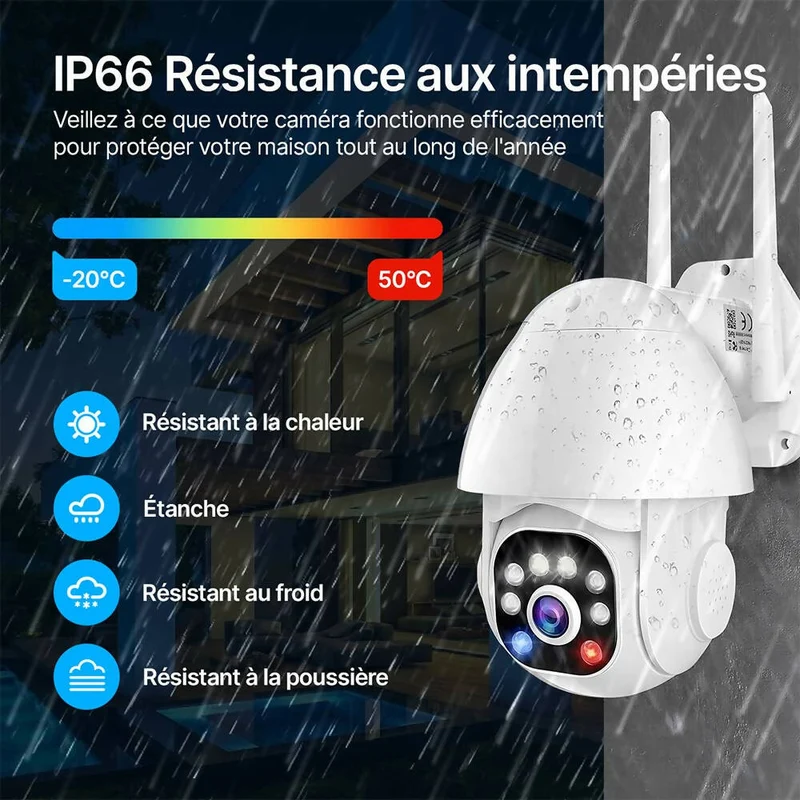 Caméra de surveillance extérieure 2K / Alimentée par câble / Caméra Wi-Fi étanche avec audio bidirectionnel / Surveillance extérieure avec vision nocturne et capteur de mouvement
