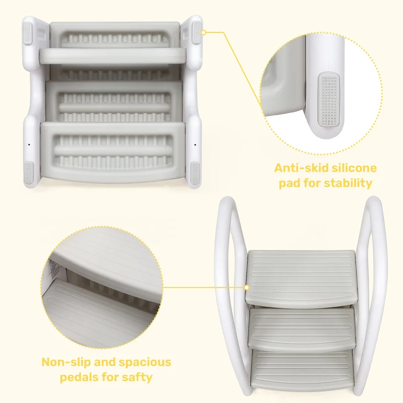 Toddler Step Stool, Kids Step Stool with Handles Sides, Plastic 3 Step Stool for Bathroom Sink,Kitchen Counter,Toilet Potty Trai