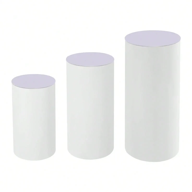 3Pcs White Cylinder Pedestal Stands Round Cylinder Pedestal Display Plinth Pillars For Wedding Party Decor