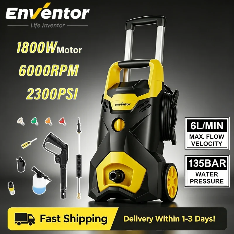 Enventor Electric Pressure Washer 135Bar Portable High Pressure Cleaner Machine For Washer Cars and Garden Farms Irrigating Tool