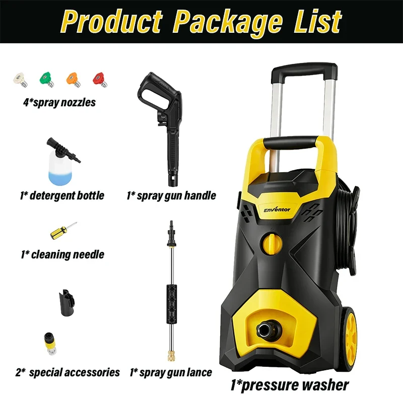 Enventor Electric Pressure Washer 135Bar Portable High Pressure Cleaner Machine For Washer Cars and Garden Farms Irrigating Tool