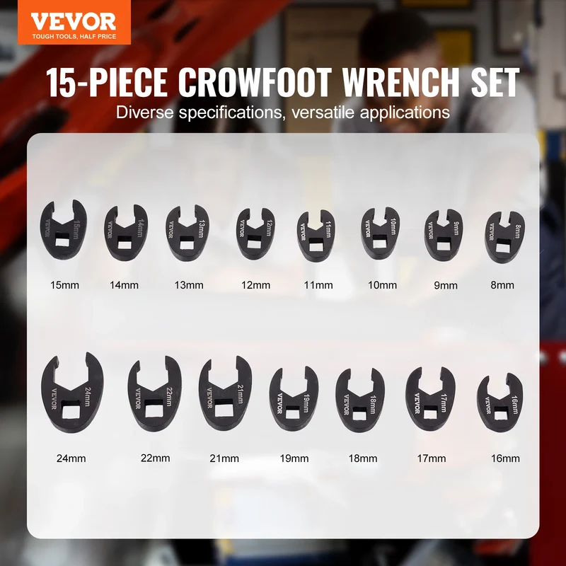 SucceBuy Chromium Vanadium Steel Crowfoot Wrench Set
