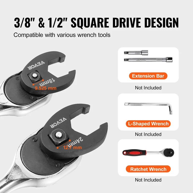 SucceBuy Chromium Vanadium Steel Crowfoot Wrench Set