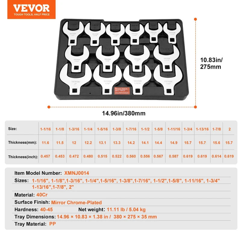 SucceBuy Chromium Vanadium Steel Crowfoot Wrench Set