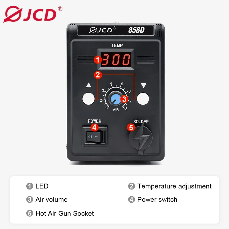 JCD 858D Digital Hot Air Rework Soldering Station for Electronics