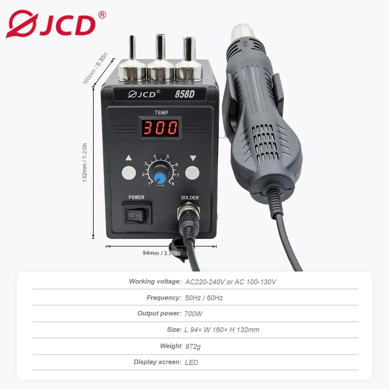 JCD 858D Digital Hot Air Rework Soldering Station for Electronics