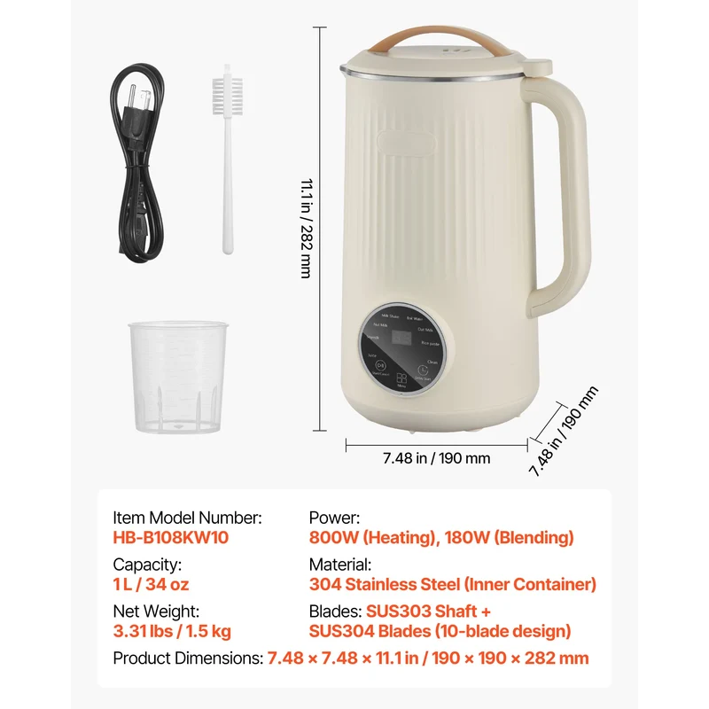VEVOR 8 In 1 Nut Milk Maker With Self Cleaning Function