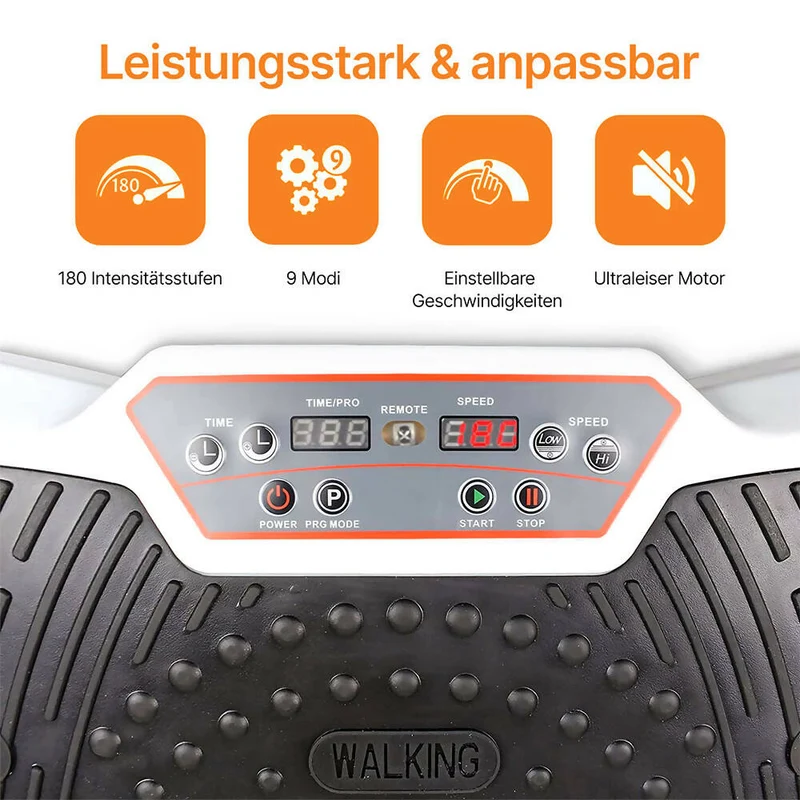 Vibrationsplatte mit 180 Stufen für effektives Training / Fitnessplatte inkl. Fernbedienung & 2 Widerstandsbändern / Fett verlieren und Fitnesstraining von Zuhause mit Vibrationsgerät