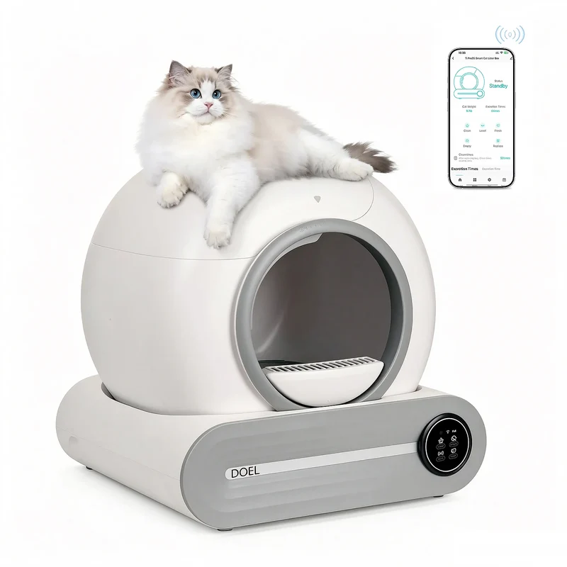 DOEL 2026 Upgrade Automatic Smart Litter Box, Self-Cleaning Cat Litter Box 65L Large Capacity, APP Control, 2.4G WiFi Only, Ion Odor Neutralization, Compatible with Clumping Litters, Ideal for Multi-Cat Homes