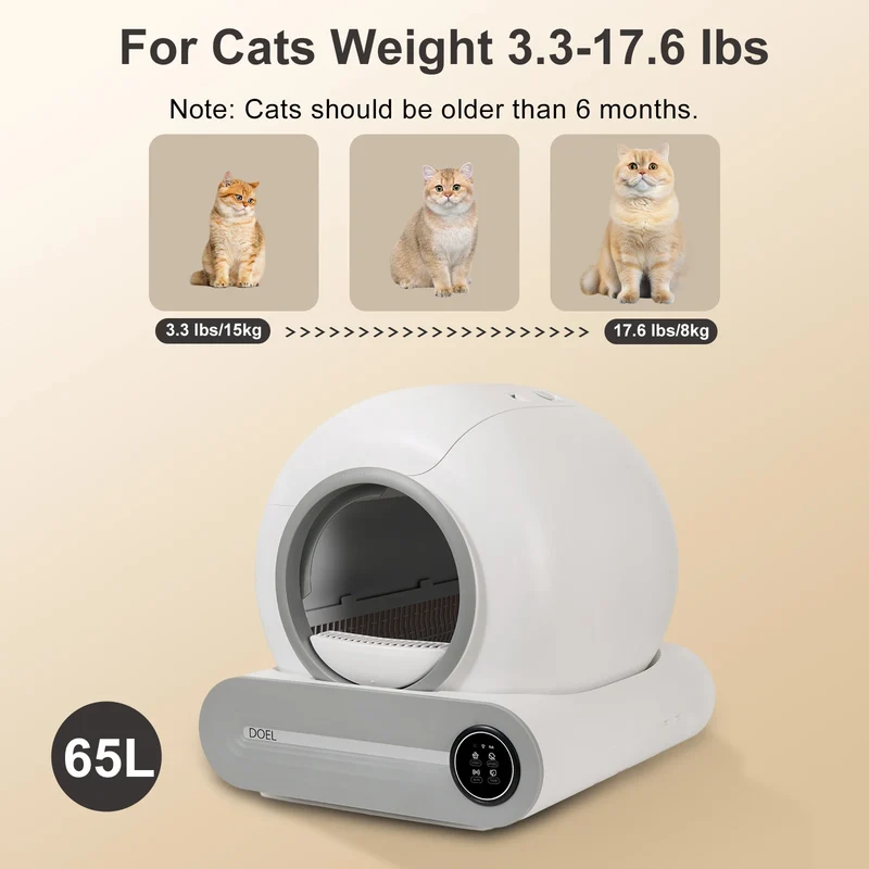 DOEL 2026 Upgrade Automatic Smart Litter Box, Self-Cleaning Cat Litter Box 65L Large Capacity, APP Control, 2.4G WiFi Only, Ion Odor Neutralization, Compatible with Clumping Litters, Ideal for Multi-Cat Homes