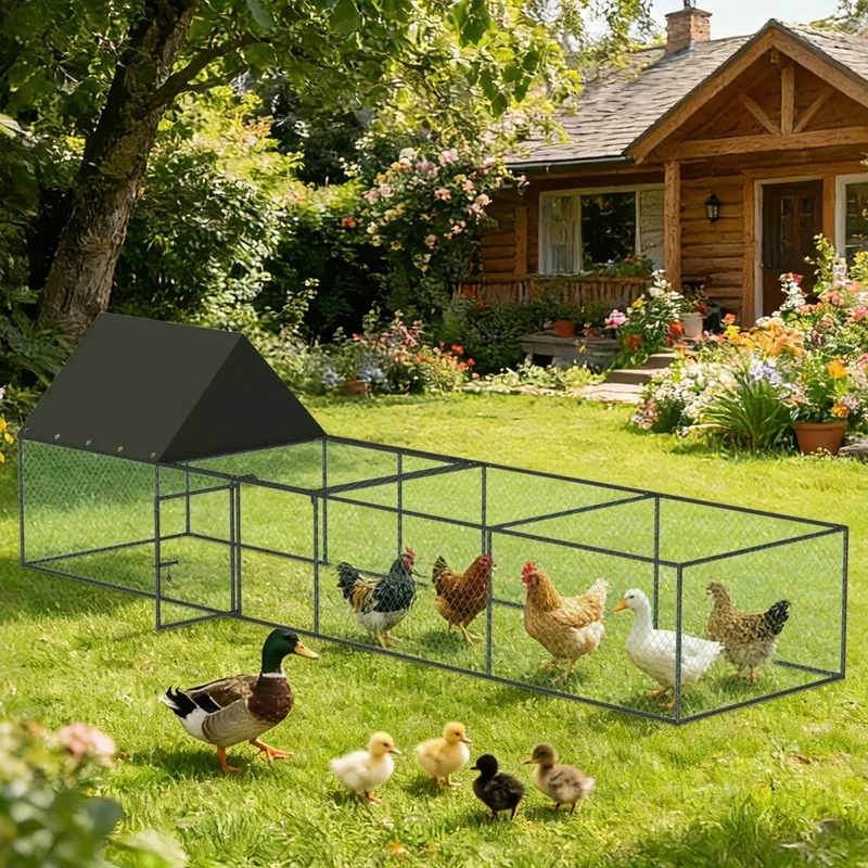 Large Chicken Coop Cage Outdoor Hen Poultry Cage Run Pen Fence Duck House with Nylon Netting Rabbit Hutch Run Nest Pet Cage