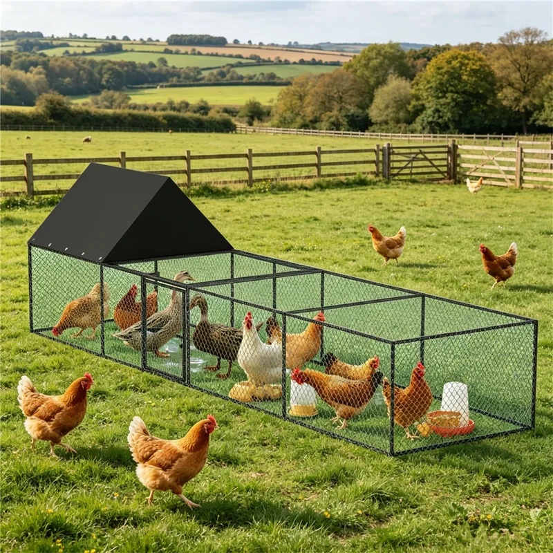 Large Chicken Coop Cage Outdoor Hen Poultry Cage Run Pen Fence Duck House with Nylon Netting Rabbit Hutch Run Nest Pet Cage