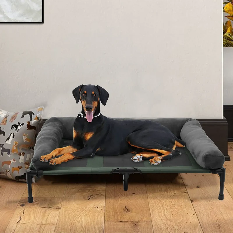 Dog Bed for Dogs and Cats Indoor Outdoor Elevated Pet Lounger Bed with Detachable Plush Bolster Cooling Summer L XL 2XL