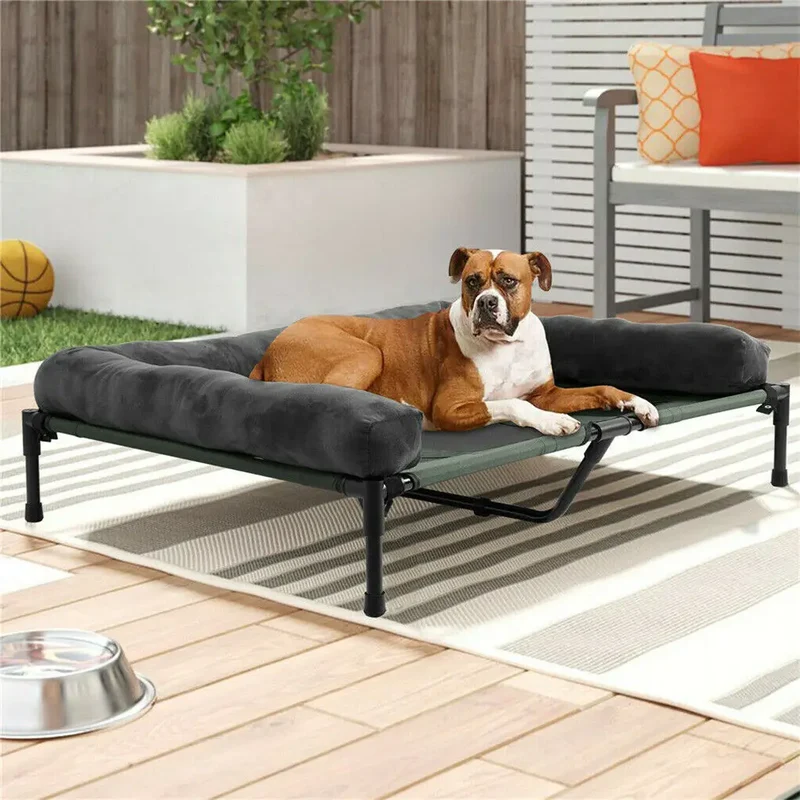 Dog Bed for Dogs and Cats Indoor Outdoor Elevated Pet Lounger Bed with Detachable Plush Bolster Cooling Summer L XL 2XL