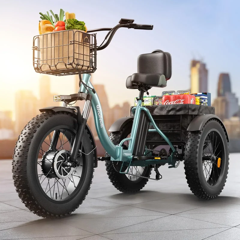 QRONGE Electric Bike for Adults 960W Peak 36V 13.5AH Battery Folding Electric Tricycle 50 Miles Range Fat Tire Electric Trike