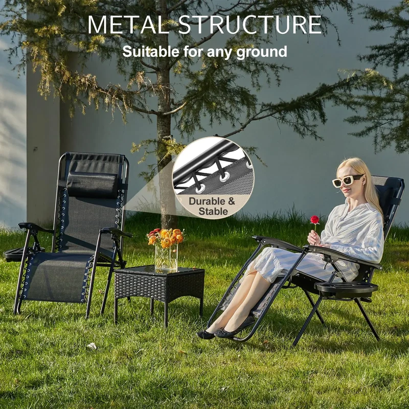 JHK Zero Gravity Portable Recliner Camping Patio Outdoor Garden Lounge Chair with Cup Holder Trays Adjustable Pillow for Backyard
