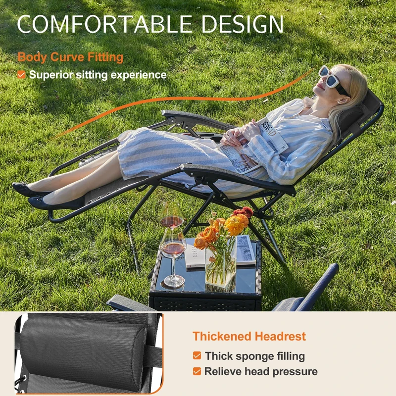 JHK Zero Gravity Portable Recliner Camping Patio Outdoor Garden Lounge Chair with Cup Holder Trays Adjustable Pillow for Backyard