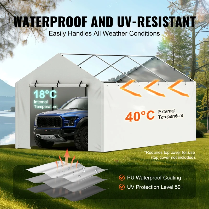 SucceBuy Carport Replacement Garage Tent Shelter Tarp Heavy-Duty Waterproof & UV Protected.