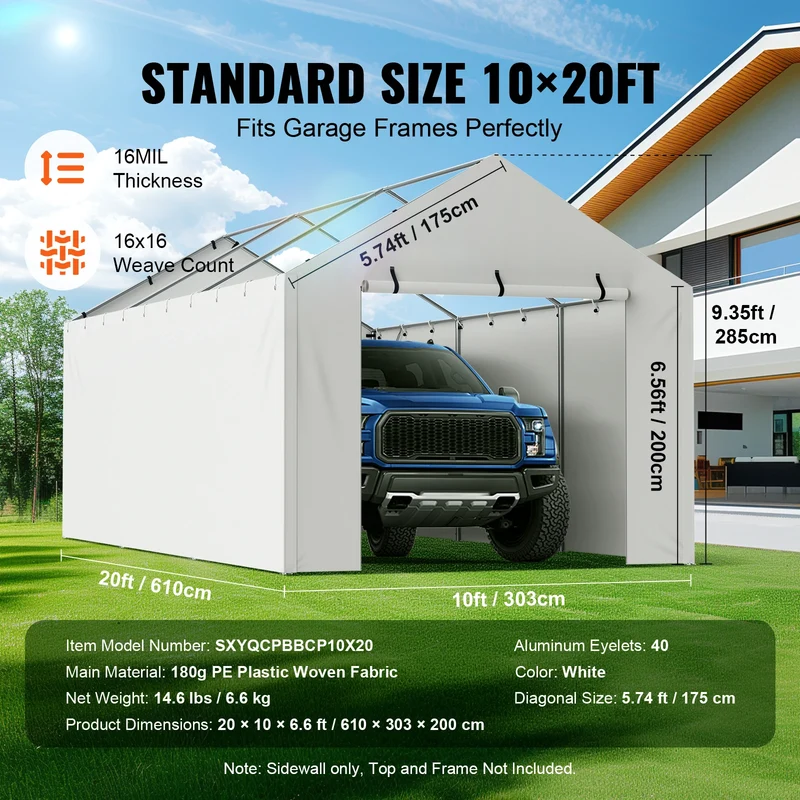 SucceBuy Carport Replacement Garage Tent Shelter Tarp Heavy-Duty Waterproof & UV Protected.