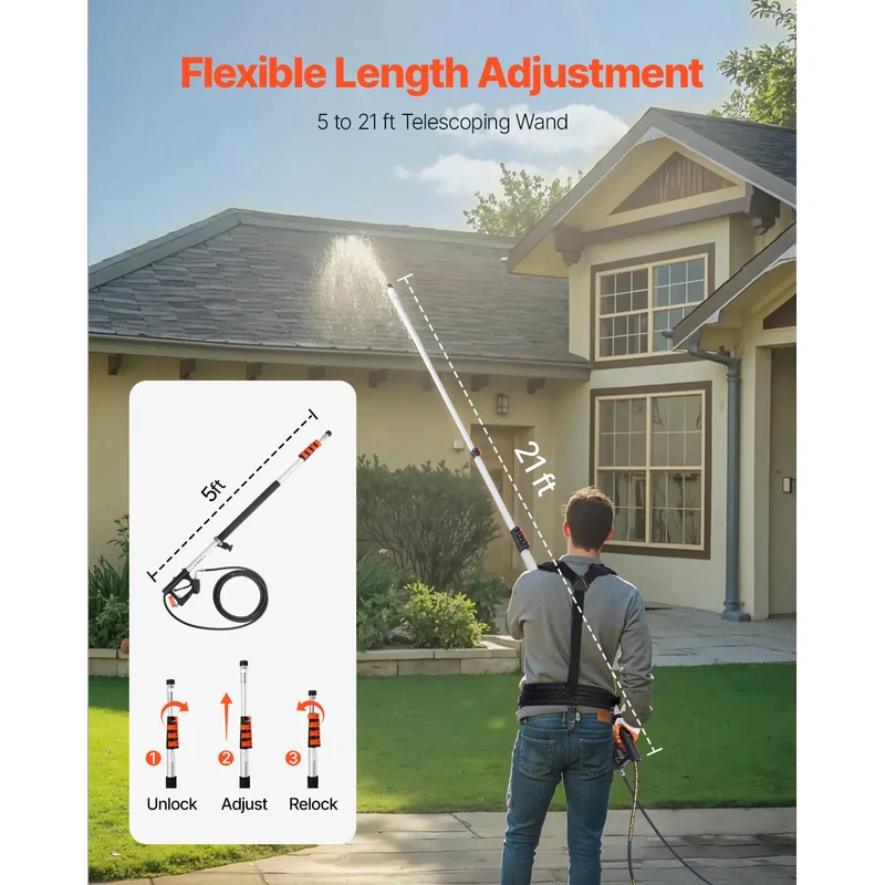 VEVOR Telescoping Pressure Washer Wand With Adjustable Extension Spray Nozzles