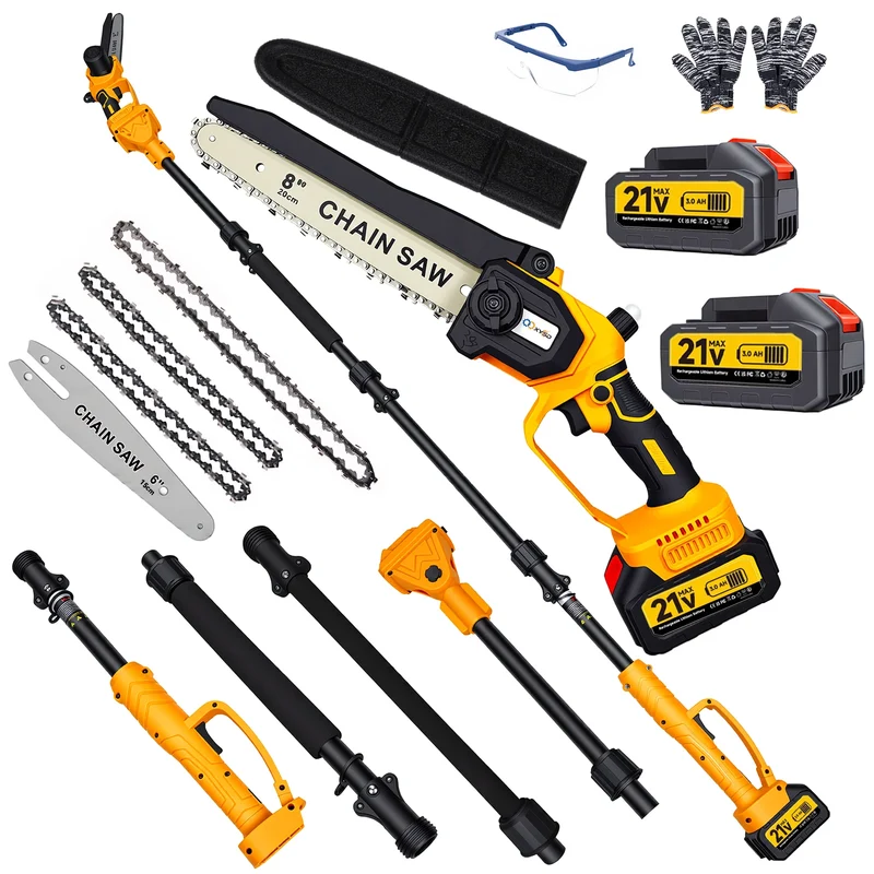 2-in-1 Electric Pole Saws, 6"&8"Cordless Power Saw with Extension Pole, Two 21V 3.0Ah Batteries for Wood Cutting/Tree Trimming