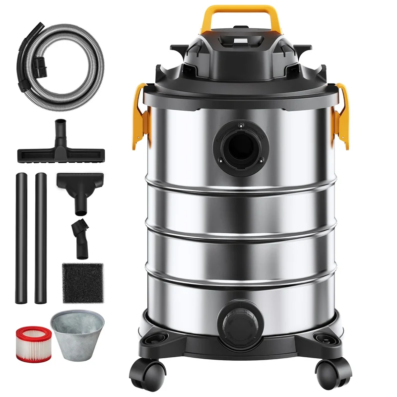 SucceBuy Stainless Steel Wet Dry Shop Vacuum Wet Dry Vac Powerful Suction Small Shop Vac Perfect for Carpet Debris Pet Hair