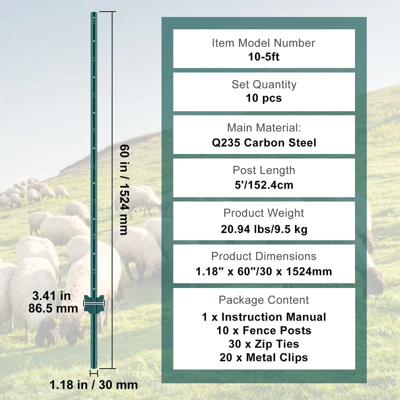 SucceBuy Heavy Duty Carbon Steel T Post Fence Stakes Outdoor