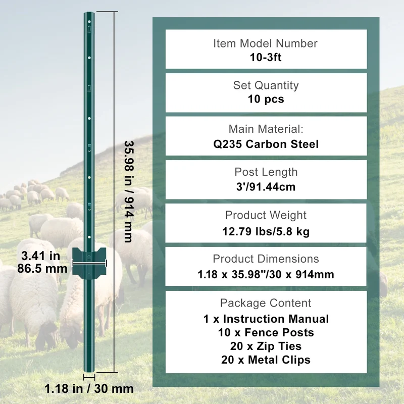SucceBuy Heavy Duty Carbon Steel T Post Fence Stakes Outdoor