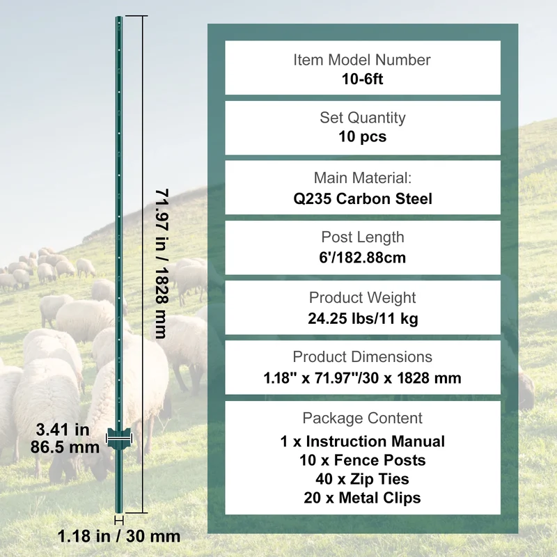SucceBuy Heavy Duty Carbon Steel T Post Fence Stakes Outdoor