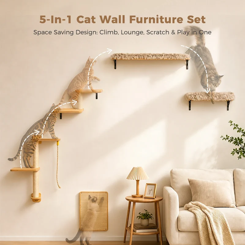 PAWZ Road Wooden Cat Wall Climbing Furniture With Scratching Posts
