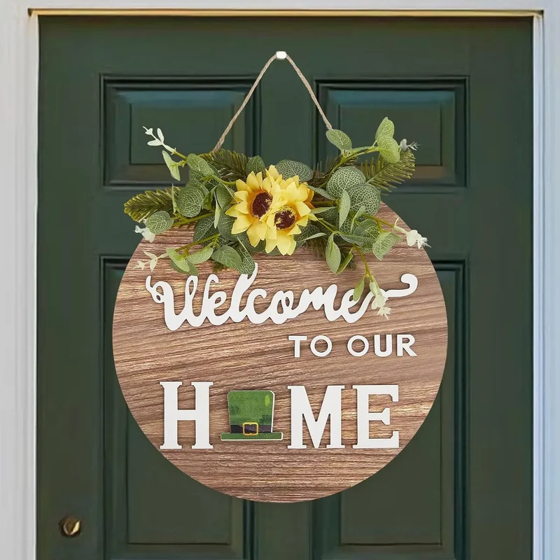 Interchangeable Welcome Home Sign Seasonal Front Door Wreath Decor