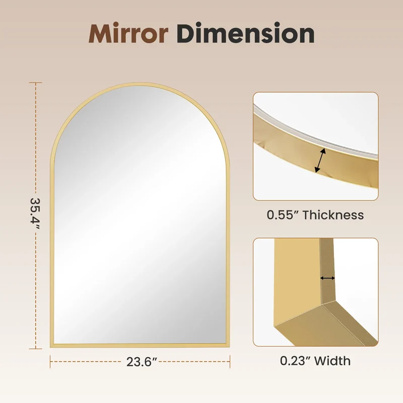 JHK Arched Metal Framed Bathroom Mirror For Modern Wall Decor