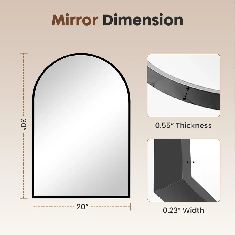 JHK Arched Metal Framed Bathroom Mirror For Modern Wall Decor