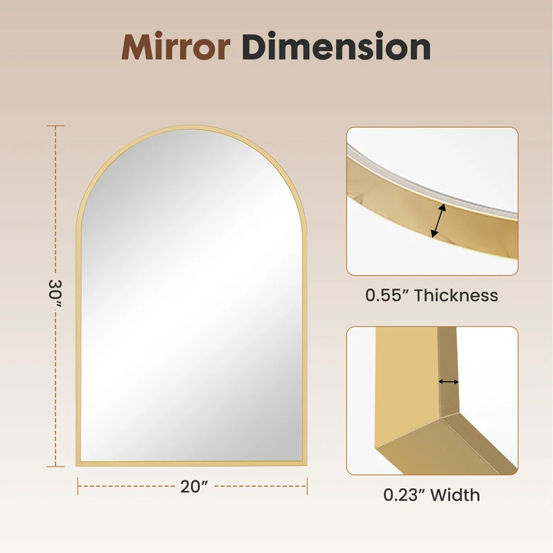 JHK Arched Metal Framed Bathroom Mirror For Modern Wall Decor