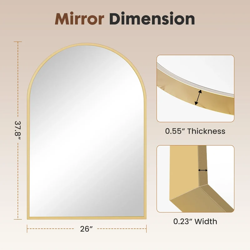 JHK Arched Metal Framed Bathroom Mirror For Modern Wall Decor