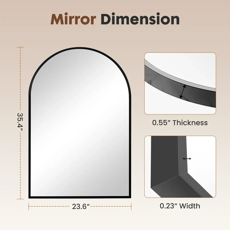 JHK Arched Metal Framed Bathroom Mirror For Modern Wall Decor
