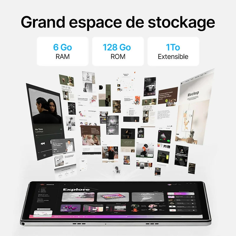 Tablette performante avec housse de protection GRATUITE / Processeur Octa-Core 2.0GHz / 6GB RAM / Mémoire 128GB (extensible jusqu'à 1TB) / WiFi 2.4G/5G, Bluetooth 5.0 / Android 13 / Double caméras