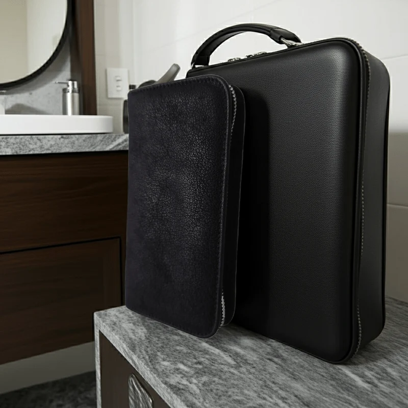Reise-Set 4 Teilig Nubuk Leder Etui mit Gillette Mach 3