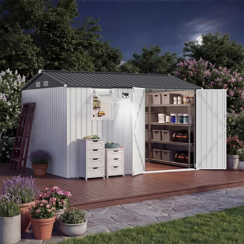 HiMISS Steel Garden Storage Shed Featuring Secure Lockable Doors