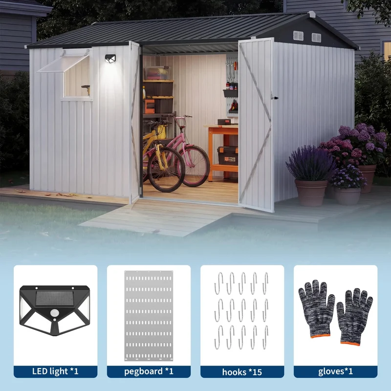 HiMISS Steel Garden Storage Shed Featuring Secure Lockable Doors
