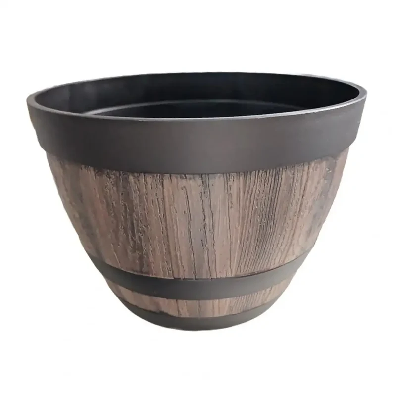 Rustic Farmhouse Whiskey Barrel Plastic Planter With Drainage