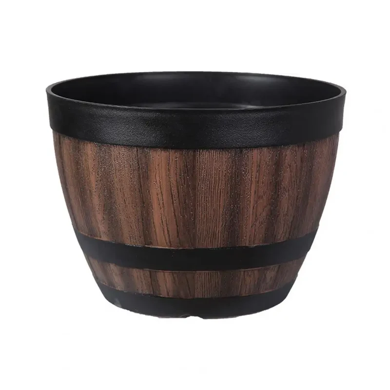 Rustic Farmhouse Whiskey Barrel Plastic Planter With Drainage