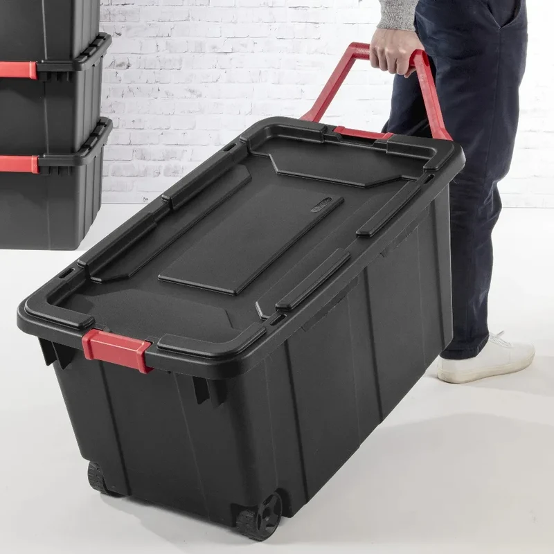 Sterilite Wheeled Industrial Plastic Storage Container For Garage