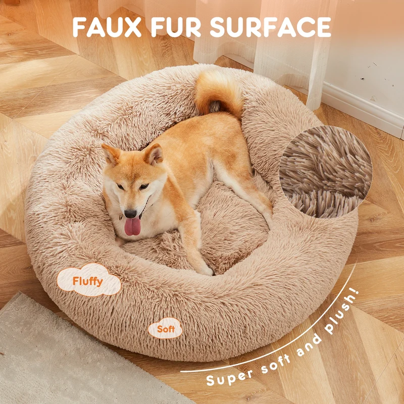 JHK Calming Round Dog Bed Fluffy Plush Washable Faux Fur