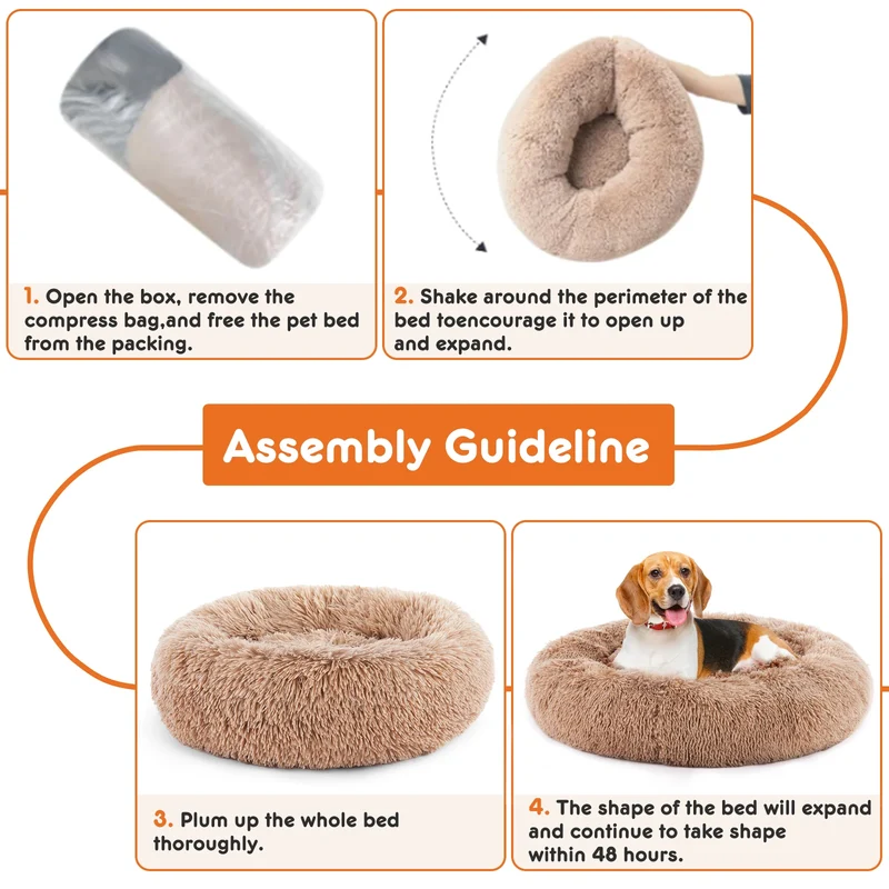 JHK Calming Round Dog Bed Fluffy Plush Washable Faux Fur