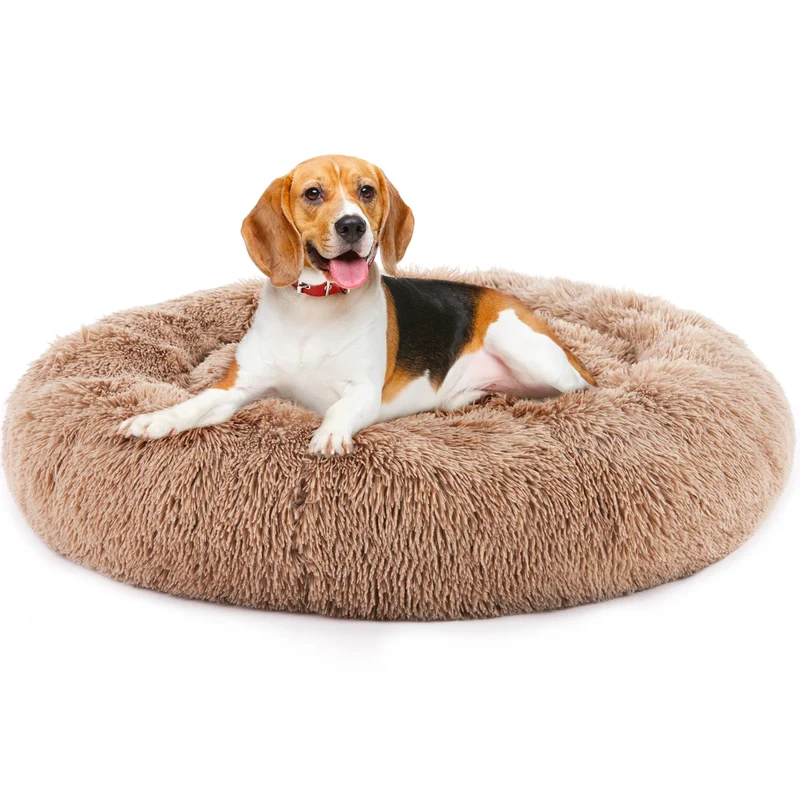 JHK Calming Round Dog Bed Fluffy Plush Washable Faux Fur
