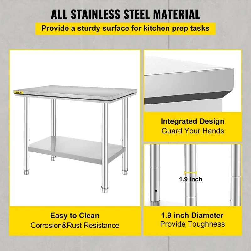 Commercial Stainless Steel Kitchen Work Bench With Undershelf