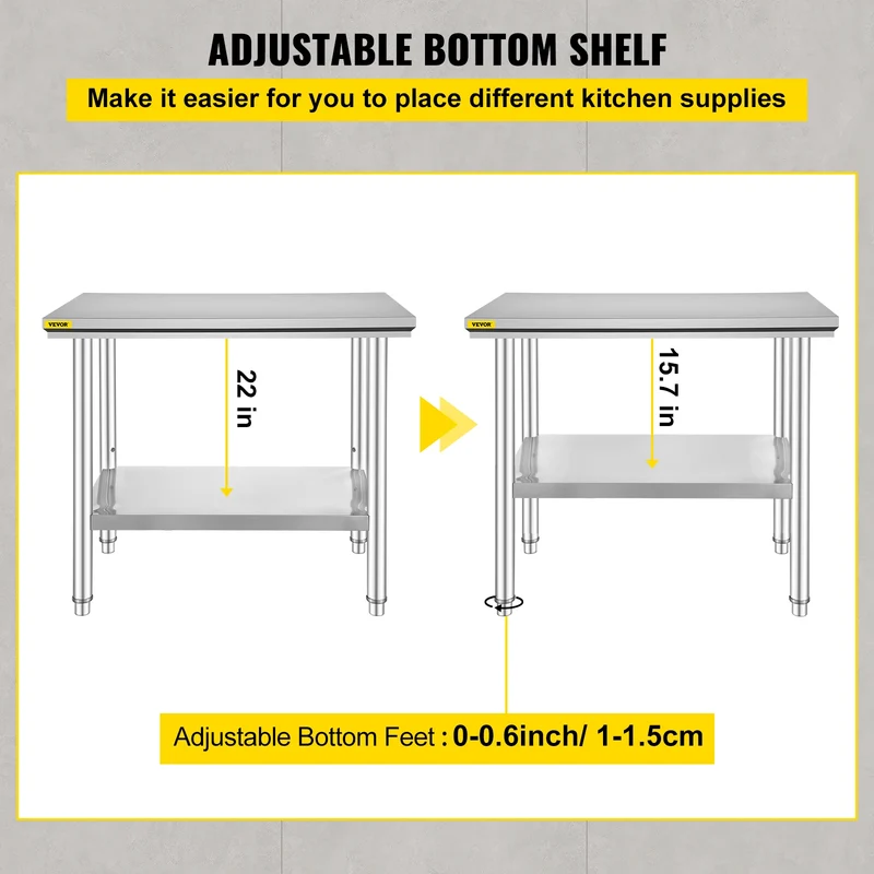 Commercial Stainless Steel Kitchen Work Bench With Undershelf