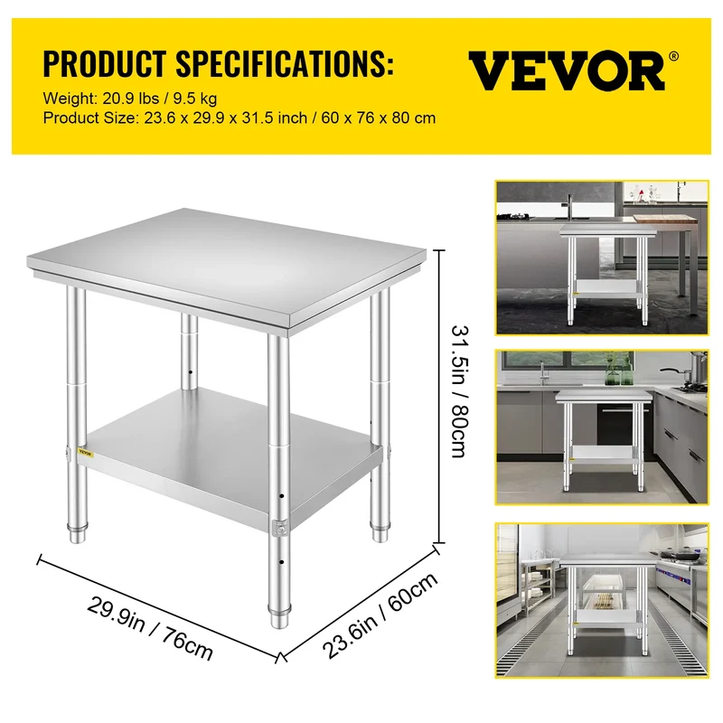 Commercial Stainless Steel Kitchen Work Bench With Undershelf
