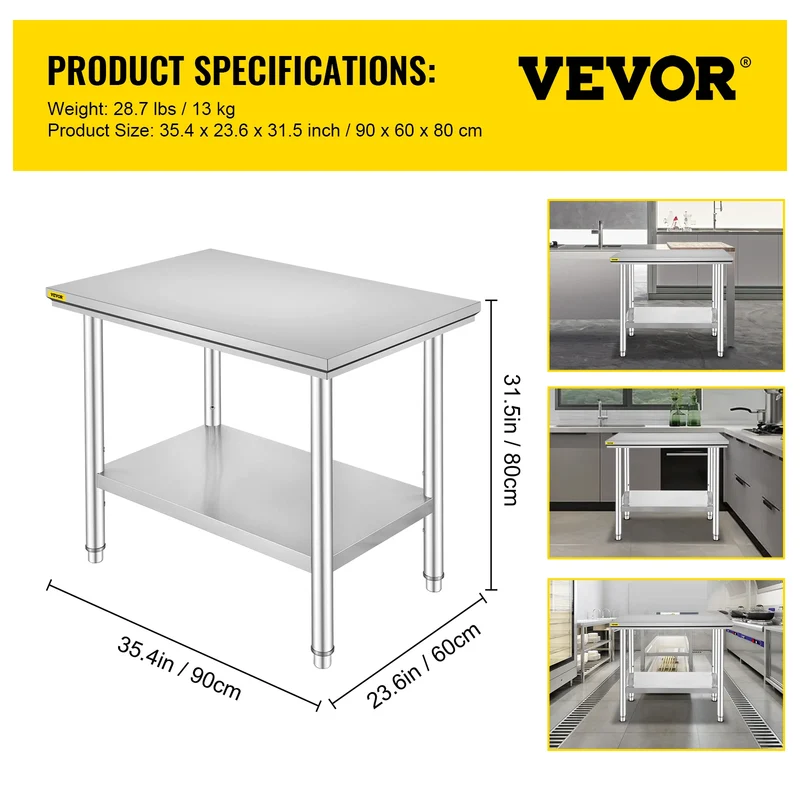 Commercial Stainless Steel Kitchen Work Bench With Undershelf